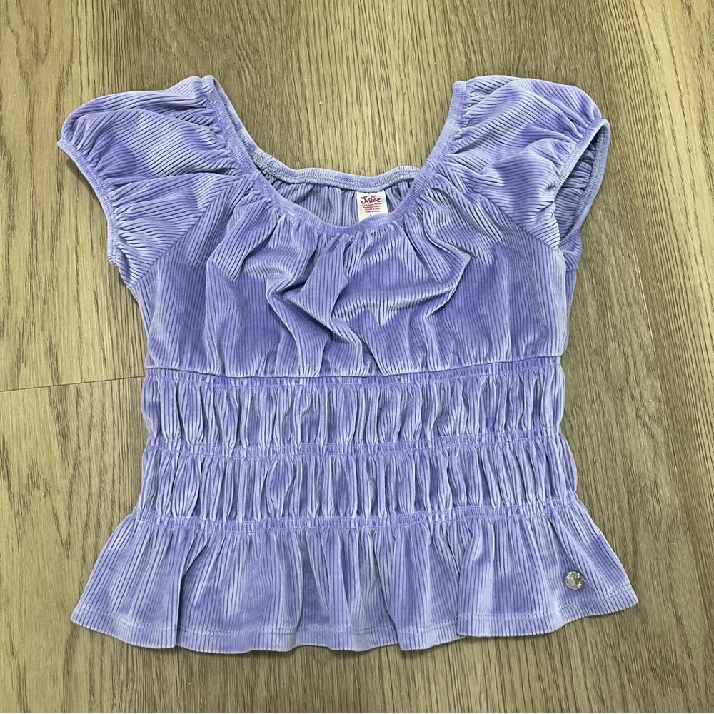 Justice Velour Purple Ruched Girls Top Medium (10)